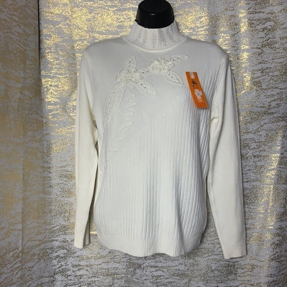 Vintage🧚♀️Lace-Panelled sequins long sleeve roll neck sweater size 8 - Picture 2 of 10